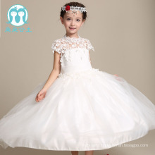 High quality white baby girl long Flower wedding dress net frock designs for kids wear heavy party dress for 2-12 years old